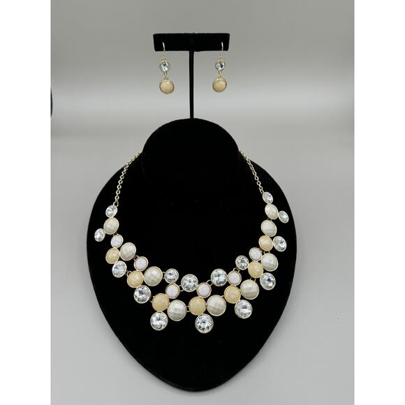 Ivory White Clear Crystal Statement Necklace and Earring Set - Picture 1 of 11